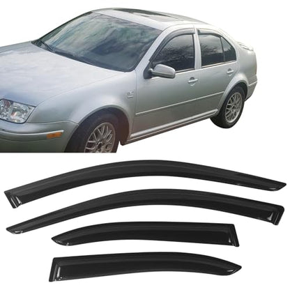 Window Visors Compatible with 1999-2005 Volkswagen Jetta, Dark Smoke Car Rain Sun Window Shade Guard Visor Smoke by IKON MOTORSPORTS, 2000 2001 2002 2003 2004