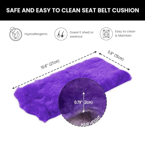 Andalus Brands 2-Pack Authentic Sheepskin Seat Belt Cover Pad – Ultra Soft Car Shoulder Pads, Neck Cushion Protectors with Genuine Natural Merino Wool (Purple) - color: Purple