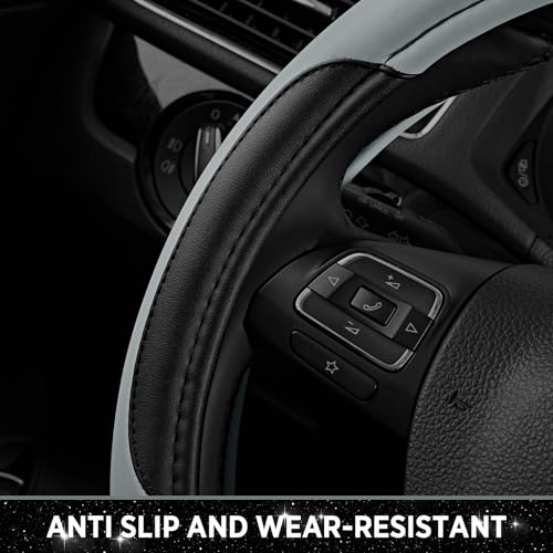 Road Comforts Leather Steering Wheel Cover - Made with PVC Leather - Anti-Slip, Universal Fit 14 1/2 inches to 15 inches - Gray - color: Gray