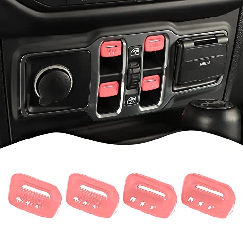 4PCS Window Switch Button Cover Trim Interior Accessories for Jeep Wrangler JL JLU Gladiator JT 2018-2024 2025+(Pink) - color: Pink