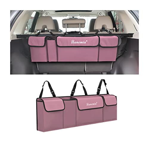Car Trunk Organizer, Backseat Hanging Storage with 4 Large Pockets, Collapsible Cargo Bag with Adjustable Straps Frees Trunk Floor, Sturdy Space Saving Expert for SUV, Truck, Van (Pink) - color: Pink