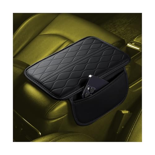 Car Center Console Cover, Leather Vehicle Armrest Seat Box Pad Cushion with 2 Storage Bags, Automotive Interior Arm Rest Protector Accessories, Universal for SUV, Sedan, Truck (Black) - color: Black