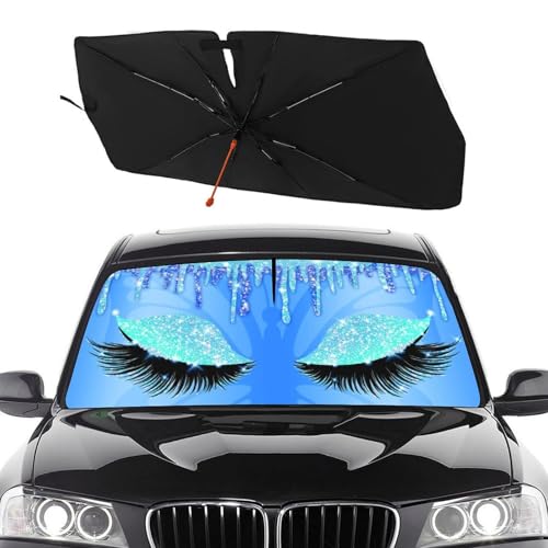 Socira Gorgeous Eyelash Car Windshield Sunshade Umbrella Foldable Visor Umbrella Sun Shade Cover Sunshade Front Window Cover Car Accessories Blocks Uv Rays (57" X 30") - color: Color-0705-8, size: 57X31 Inch