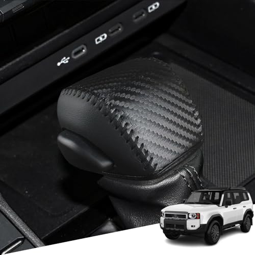 Great-luck Genuine Leather Automatic at Gear Shift Knob Cover Protector Trim,The car Interior Accessories(Carbon Fiber Style) for Toyota Land Cruiser 2025 2026 RAV4 2026 2027 - color: Carbon Fiber Style, size: Land Cruiser(2025-2026)