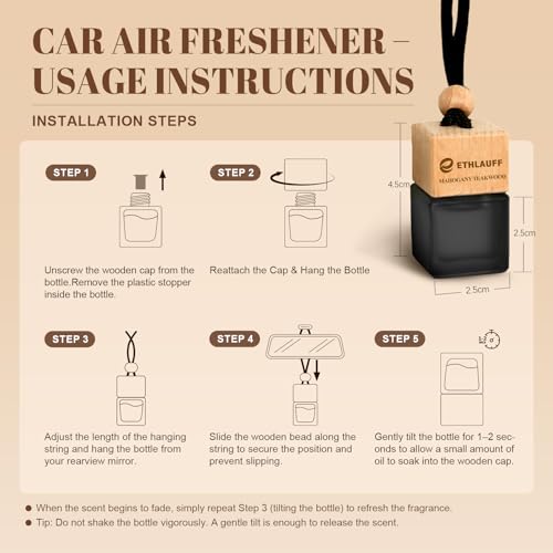 Car Air Freshener Hanging, 3 Pcs Teakwood Mahogany, Sandalwood & Oud, Cedarwood & Cypress, Wooden Scent Air Fresheners Diffuser for Car, 45+ days Long Lasting Fragrance, 0.27 FL OZ/8ML