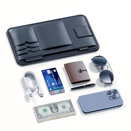 Sun Visor Organizer, Multi-Pocket Sun Visor Organizer for Car, SUV and Truck, Sun Visor Glasses Holder Card Holder Driver License Registration Pen Cell Phone Bill Ticket Key Document Holder1