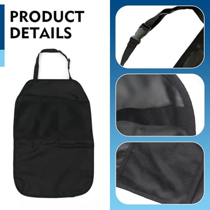2PCS Kick Mat Back Seat Protector, Seat Back Kick Mat Organizer for Kids with 2 Pocket Storage Organizer, Waterproof Car Backseat Protective Covers for Car, SUV, Minivan or Truck (Black)