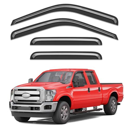 Outside-Mount Window Rain Guards Fit for Ford F250/F350/F450/F550 1999-2016 CrewCab, Extra Durable Window Visors Wind Deflector Dark Smoke Vent Shades Car Tape-on with Thicker 4PCS - size: Fit for 1999-2016 Ford F250/F350/F450/F550