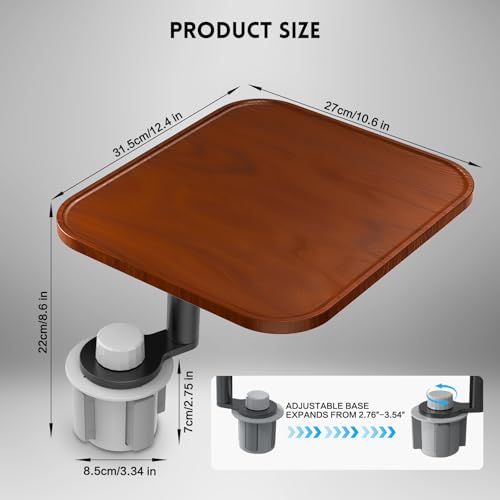 360° Rotation Car Desk for Laptop, Height-Adjustable Cup Holder Table, Wooden Car Food Tray & Laptop Mount Compatible with Tesla Model Y/3/S, Ford F150/Explorer/Maverick & Most Vehicles (Warm Walnut) - color: Warm Walnut