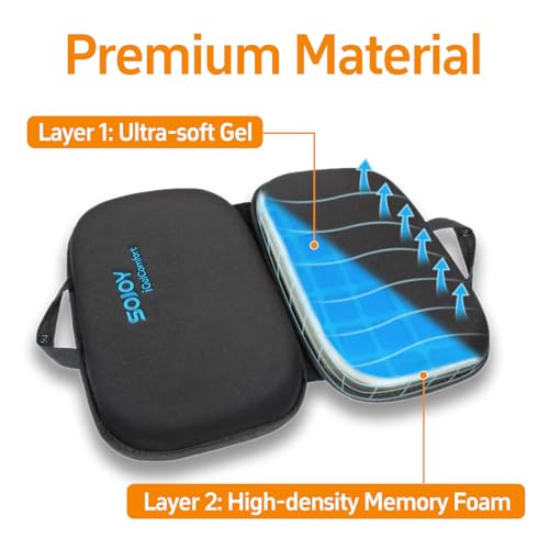 Sojoy iGelComfort 3 in 1 Foldable Gel Seat Cushion Featured with Memory Foam (A Must-Have Travel Cushion! Smart, Easy Travel Cushion) (Size: 18.5“ x 15" x 2")