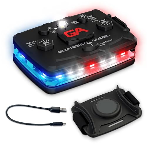 Guardian Angel Elite Series Safety Light - Red/Blue/White Front & Red/Blue Rear - Rechargeable, Magnetic, Hands-Free Wearable LED Flashlight for Law Enforcement, First Responders & Firefighters - color: Elite Blue/Red, size: 1-Pack