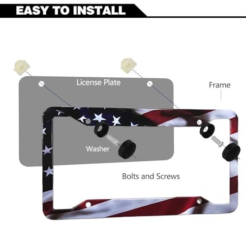 American Flag License Plate Frame Holder - 2 Pack Universal Aluminum Matte Stripe US Flag Gloss Patriotic Car Plate Frame Covers with Free Screws Fasteners Caps - color: Matte American flag
