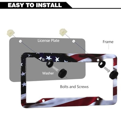 American Flag License Plate Frame Holder - 2 Pack Universal Aluminum Matte Stripe US Flag Gloss Patriotic Car Plate Frame Covers with Free Screws Fasteners Caps - color: Matte American flag
