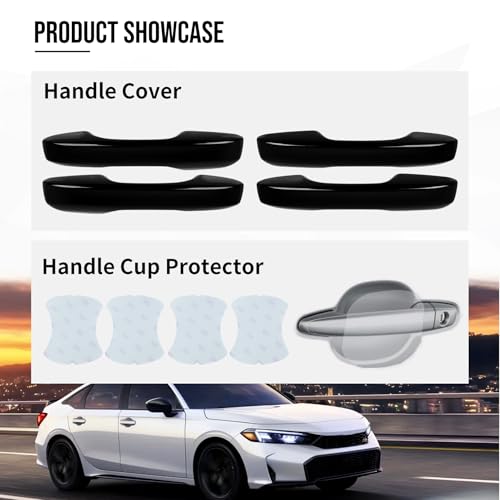 Door Handle Cover Compatible with Honda Civic 2022-2025 11th Gen, Accord/CR-V/HR-V 2023-2025 – Front Pair, Glossy Black Exterior Trim (Glossy Black, Front and Rear Set)