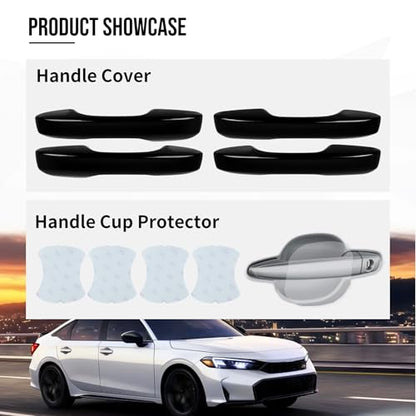 Door Handle Cover Compatible with Honda Civic 2022-2025 11th Gen, Accord/CR-V/HR-V 2023-2025 – Front Pair, Glossy Black Exterior Trim (Glossy Black, Front and Rear Set)