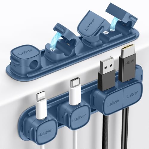 6 Pack Magnetic Cable Clips [1s Open/Lock], Laitver Cord Organizer Holder Strong Adhesive Desk Cable Management- Organize Charging Cords Neatly for Home, Office, Car,Desk, Nightstand-Porcelain Blue - color: Porcelain Blue