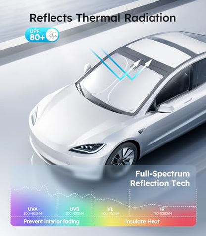 Wigoo 2026 Upgraded Accessories Tesla Model 3 Windshield Sunshade [OEM Design, 100% Sun Blockage] Foldable Heat Insulation Sun Shade with Storage Bag, for Tesla Model 3 2016~2026, Silver Coating - size: 2. Model 3 (2016-2026)