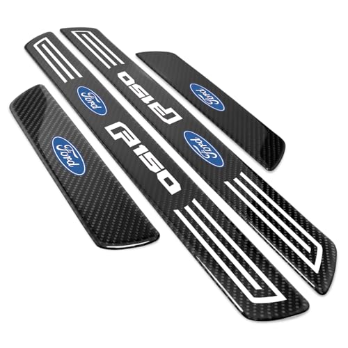iPick Image for Ford F-150 2015 up X-Large Black Real Carbon Fiber 4 Pcs Universal Door Sill Step Protector Guard Decal Plates - color: Black-XL