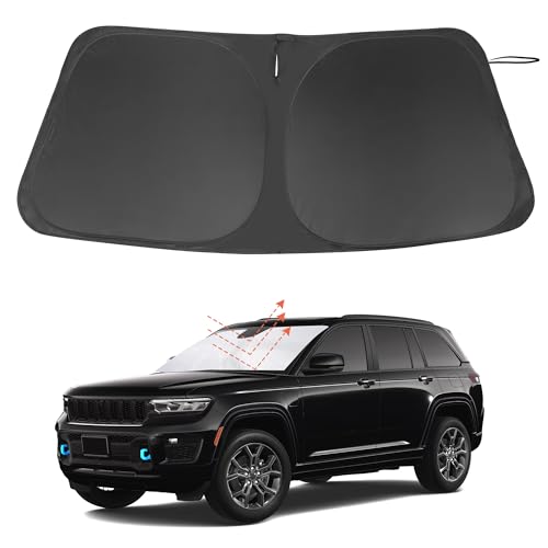 Windshield Sun Shade Custom Fit for 2022 2023 2024 2025 2026 Jeep Grand Cherokee 4XE Accessories Foldable Window Sunshade Protect Car from Sun Rays & Heat Damage Keeps Car Cooler - size: Fit Jeep Grand Cherokee 4XE 2022-2026