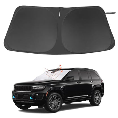 Windshield Sun Shade Custom Fit for 2022 2023 2024 2025 2026 Jeep Grand Cherokee 4XE Accessories Foldable Window Sunshade Protect Car from Sun Rays & Heat Damage Keeps Car Cooler - size: Fit Jeep Grand Cherokee 4XE 2022-2026