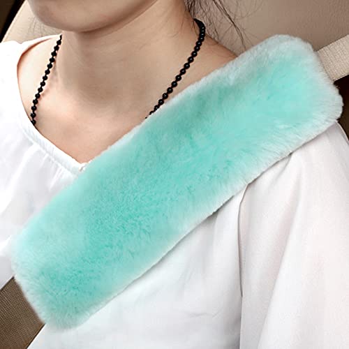 Pinbola 5pcs in 1 Set Faux Wool Steering Wheel Cover Soft Fluffy Handbrake Cover & Gear Shift Cover & 2pcs Seat Belt Shoulder Pads Warm Universal Fit for 15 Inch (Mint Green) - color: Mint Green