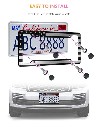 American Flag License Plate Frames - 2 Pack Black Patriotic USA Car Tag Frame in Alum-Plastic Hybrid with Brushed Finish & 3D Metal Decals - style: Black-Aluminum