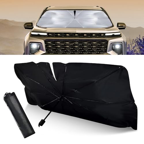 1 PC Car Front Windshield Sunshade, 55.1" x 31.5" Opening Retractable Sun Protection Heat Insulation Sunshade with 11.02" x 3.54" Storage Bag, Suitable for Most Cars, SUVs, Trucks (Silver)
