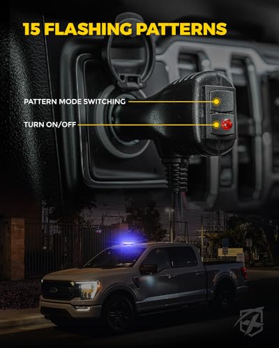 Xprite Upgraded 12" 72LED Rooftop Mini Strobe Lights, Emergency Safety Flashing Beacon Light Bar with Magnetic Base for 12V-24V Construction Vehicles, Trucks, Snow Plow, Postal Car (Blue) - color: Blue
