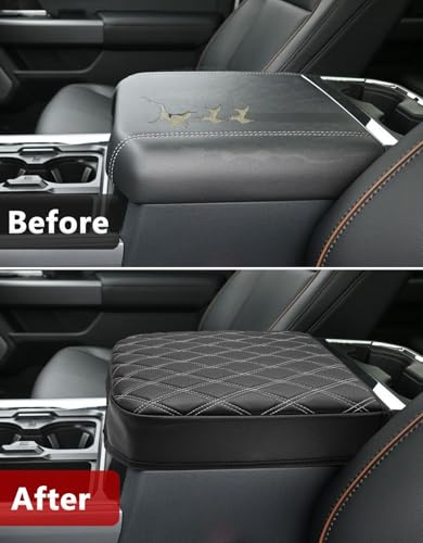 KBH Center Console Armrest Cover for Ford F250 F350 F450 F550 2023-2026 Super Duty, Bucket Seat Console, Arm Rest Lid Box Covering Cushion Pad, Anti-Scratch, Black-Gray Stitch - size: Bucket Seat, 23-26 F250-F550, Gray Stitch
