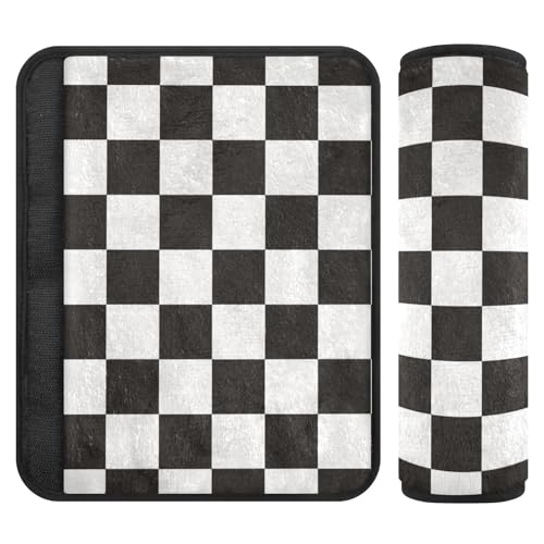 Checkered Black Seat Belt Cover Pad 2 Pcs Soft Cute Seatbelt Covers Protector Support Head Neck Shoulder Strap for Car Seats High Chair Backpack for Adults Kids Women Men 10x7.7In 2 Pack - color: Checkered Black, size: Medium