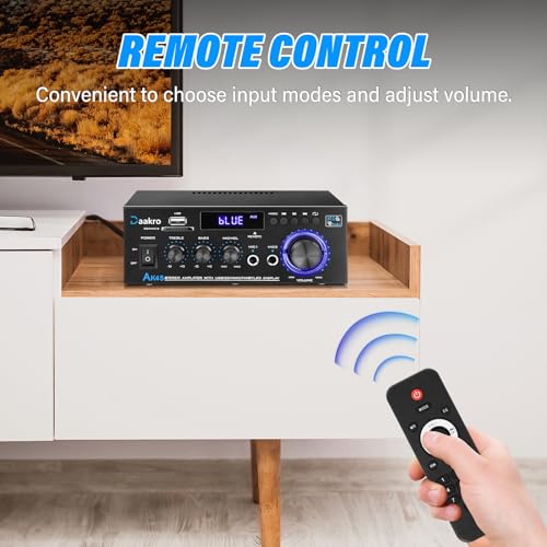 Daakro AK45 Stereo Audio Amplifier,300W Home 2 Channel Wireless Bluetooth 5.0 Power Amplifier System, Home Amplifiers FM Radio, USB, SD Card, with Remote Control Home Theater Audio Stereo System