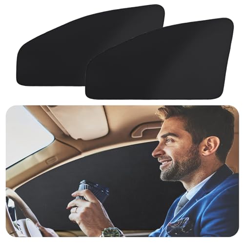 ZATOOTO Car Window Shades - 2 Pcs Black Silk Side Front Protection Covers - Magnetic Privacy Sun Shades Curtain Keeps Cooler for Baby Kids Sleeping - color: Black Faux Silk Flat-Front 2PCS