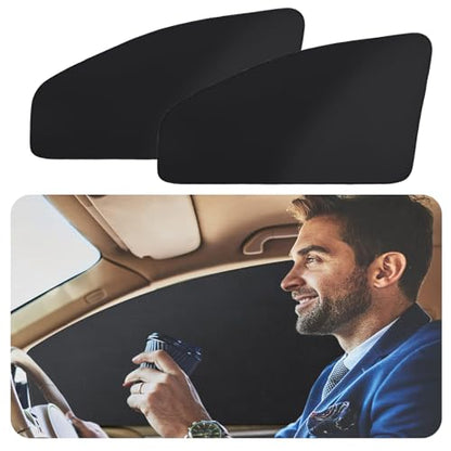 ZATOOTO Car Window Shades - 2 Pcs Black Silk Side Front Protection Covers - Magnetic Privacy Sun Shades Curtain Keeps Cooler for Baby Kids Sleeping - color: Black Faux Silk Flat-Front 2PCS
