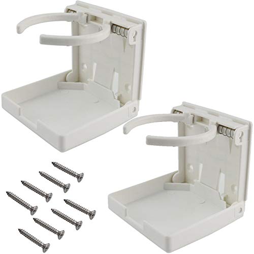 TIHOOD 2PCS Adjustable Folding Drink Holder with Screws/Adjustable Cup Holder for Marine/Boat/Caravan/Car (White) - color: White