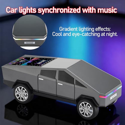WS-580 Futuristic Pickup Truck Bluetooth Replica Speaker with LED Display Screen – TWS, FM, USB/TF, LED Headlights, Mic, Practical Gift for Car Model Fans, Audio Users & Tech Hobbyists (Gray) - color: Gray