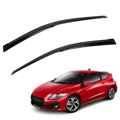 2pcs JDM 3D Wavy MU Style Window Visors Compatible with 2011-2016 Honda CR-Z, Left+Right Outside Mount Type Dark Smoke Tint Tape-On Side Sun Rain Guards Set of 2 - size: 2011-2016 Honda CR-Z