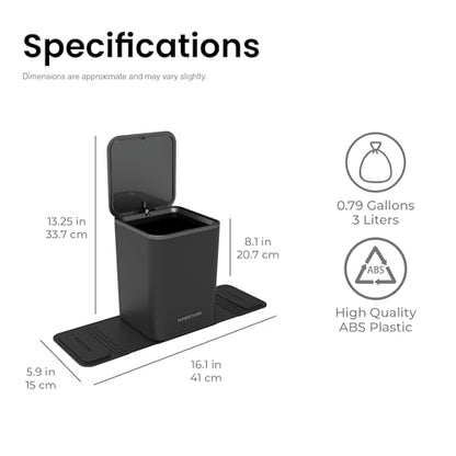 Ninestars Mini Car Trash Can with Press Lid, 3L / 0.79 Gallon Small Garbage Bin, Foldable Leak-Resistant Design with Weighted Non-Slip Base for Car Floor & Center Console (Black) - color: Black