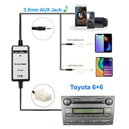 Car Auido AUX Input, 3.5mm AUX Adapter CD Changer for Toyota Camry 2005-2011, Avensis 2003-2011, Corolla 2005-2011, Tacoma 2004-2008, RAV4 2004-2011 - style: AUX