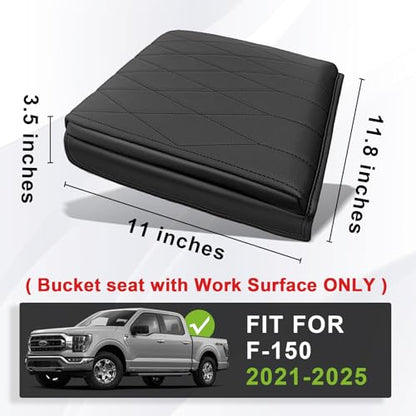 Muslogy Center Console Armrest Cover Fit for Ford F-150 F150 2021-2025 2026 Accessories, Comfort Armrest Pad Console Lid Cushion Vegan Leather 1-Inch Extra Thick(WorkSurface ONLY) - size: 2) 21-25 |F150| WorkSurface, +Thick