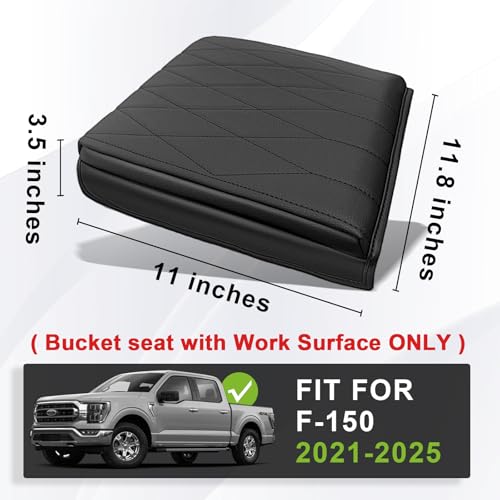 Muslogy Center Console Armrest Cover Fit for Ford F-150 F150 2021-2025 2026 Accessories, Comfort Armrest Pad Console Lid Cushion Vegan Leather 1-Inch Extra Thick(WorkSurface ONLY) - size: 2) 21-25 |F150| WorkSurface, +Thick