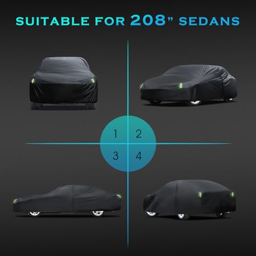 Car Cover Waterproof All Weather for Automobiles, Size A4 Universal Fit for Sedan Dodge Charger, Lincoln mkz, Hyundai Genesis, Ford Taurus, Buick Lacrosse, Mercedes Benz S-Class etc.(199 to 208 inch) - size: A4 Fit Seden Length 199 to 208 inch