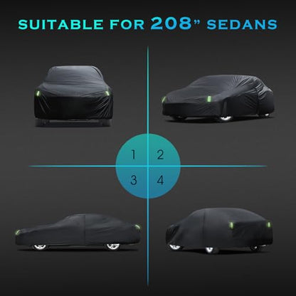 Car Cover Waterproof All Weather for Automobiles, Size A4 Universal Fit for Sedan Dodge Charger, Lincoln mkz, Hyundai Genesis, Ford Taurus, Buick Lacrosse, Mercedes Benz S-Class etc.(199 to 208 inch) - size: A4 Fit Seden Length 199 to 208 inch