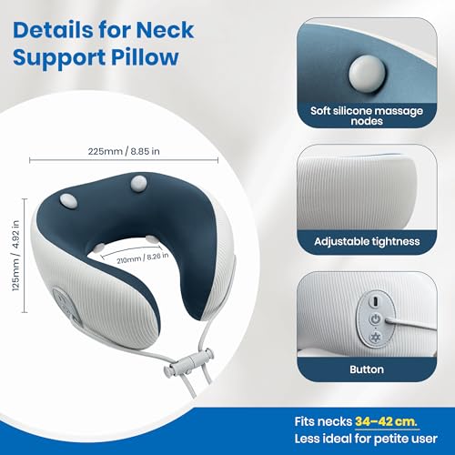 Medicane Neck Travel Pillow with Massage, Neck Pillows with Heat & Gentle Vibration Massage with Ergonomic Foam, Perfect for Airplane, Car, Office, Home, Pain Relief,Sleeping,Traveling,Long Flight - color: Blue