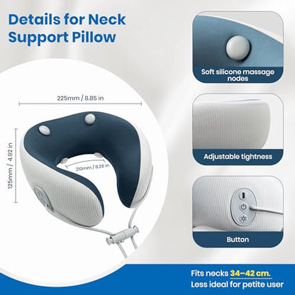 Medicane Neck Travel Pillow with Massage, Neck Pillows with Heat & Gentle Vibration Massage with Ergonomic Foam, Perfect for Airplane, Car, Office, Home, Pain Relief,Sleeping,Traveling,Long Flight - color: Blue