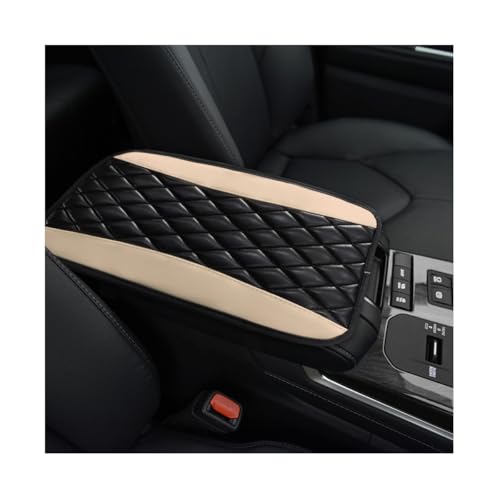 KVAEY Car Center Console Cushion Pad, 12.6 × 7.48 Inches Waterproof Car Armrest Seat Box Cover, PU Leather Armrest Cover Protector for Most Vehicle, Universal Car Interior Accessories (Black+Beige) - color: Black+Beige