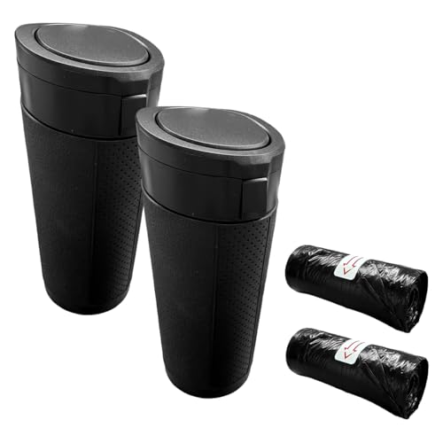 Car Cup Holder Trash Can with Lid, Leakproof Mini Auto Side Door Garbage Bin with Storage Bag, Universal Vehicle Interior Organizer Accessories for SUV, Sedan, Truck, Home, Office(Black-2PCS) - size: Black-2PCS