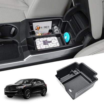 Center Console Organizer Tray Compatible with Acura RDX 2025 2026 Accessories – Custom Fit Armrest Storage Box Insert for 2025-2026 RDX Dual-Layer Compartment with Coin/Card Holder Rubber Mat