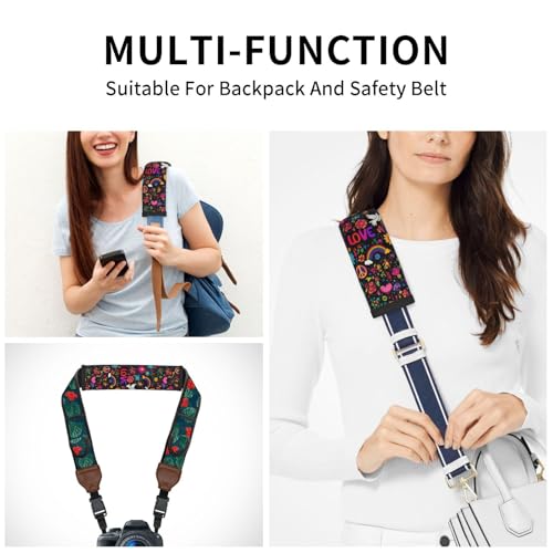 Retro Flower Peace Rainbow Love Steering Wheel Cover Elastic Non-Slip Car Steering Wheel Covers with Seat Belt Shoulder Pad for Women Men - color: Retro Flower Peace Rainbow Love