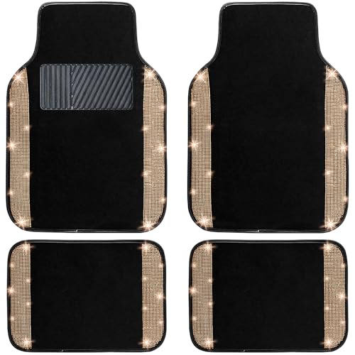 NBTEPEM Gold Bling Car Floor Mats Full Set, Universal Fit Most Cars,SUV, Trucks, 4 pcs Sparkle Glitter Diamond Carpet for Women Girls with Anti-Slip Pad (Gold Diamond) - color: Champagne Gold Diamond, size: Car Floor Mats (4 Pieces)