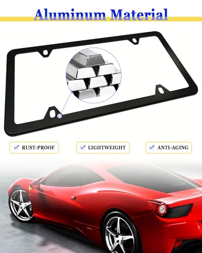 BGGTMO Magnetic License Plate Holder, 4 Pack Strong Neodymium Magnet Mount with Rubber Coating, with Black Aluminum Frame Screws for Metal Car Bumper, for Dealer No Drill Temporary Plate